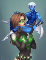 drawing giantess color large_breasts superhero amazon blue_skin lesbians shrunken_woman incase