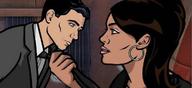 drawing comic black_hair color clothed anime brunette shrunken_men tie dark_skin earrings jpeg_artefacts archer lana_kane