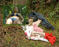 bikini breasts collage nude black_hair scared shrunken_woman looking_down outdoors adrianna_daniels shrinking_out_of_clothes