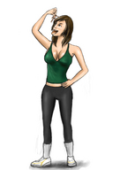 drawing vore clothed handheld cleavage anime brunette shrunken_men shrunken_man green_top