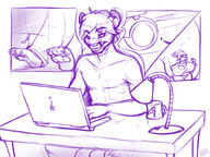 drawing furry monochrome large_breasts kangaroo cougar unaware shrunken_woman sheela