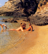 gentle feet blonde beach water shrunken_men