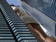 giantess collage city clothed low_angle skyscraper between_buildings behind_view