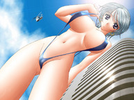 drawing gentle giantess color swimsuit helicopter anime skyscraper