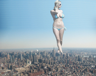 collage city mega large_breasts swimsuit navel legs sunglasses sky sunny new_york_city