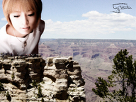 giantess collage blonde asian looking_down people sunny necklace mountain_range tiny_dreamer rock_face
