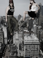 collage city monochrome destruction clothed red_hair cruel giantesses tinydreamer
