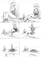 drawing nude monochrome shrinking bottle shrunken_woman table_top