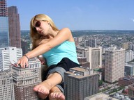 collage city blonde clothed barefoot helicopter jeans lying_down sitting reaching sunglasses toe_ring pedicured ankle_bracelet
