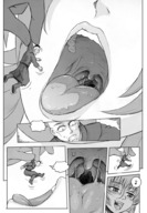 vore comic monochrome tongue saliva felarya shrunken_men feeding teaser music_note
