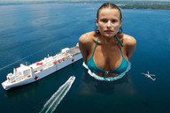 breasts gentle giantess collage swimsuit bra helicopter boats looking_at_viewer wet_hair hospital_ship