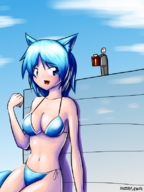 drawing giantess swimsuit blue_eyes anime expired_popsicle cat_girl