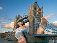 giantess collage bridge destruction barefoot jeans brunette river dirty_soles tower_bridge giantessphotographer