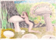 drawing nude color anime mushroom shrunken_woman alice_in_wonderland caterpillar