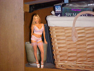 collage lingerie shrunken_woman platforms tinygirllost wedding_ring looking_at_viewer candle wicker_basket
