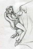 drawing vore monochrome tongue anime shrunken_woman cheerleader_outfit