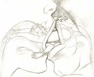 drawing vore monochrome anime lips shrunken_woman swallowed pencil_drawing