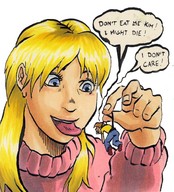 drawing vore blonde color tongue anime shrunken_men hand face care_bears