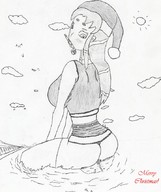 drawing monochrome butt butt_crush anime superhero christmas teen_titans starfire pencil_drawing holiday santa_hat dc_comics