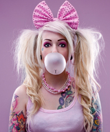 sexy vore blonde long_hair punk twintails shrunken_woman goth tattoo bow hair_bow gum bubble cbk somekind0fstrange
