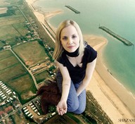 collage mega blonde beach ocean jeans high_angle boots coast shazam looking_at_viewer mena_suvari holding_cars