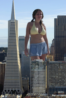 giantess collage city mega blonde swimsuit bra skirt pigtails shorts skyscraper san_francisco transamerica_pyramid