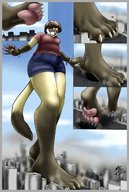 drawing giantess crush furry tail city color clothed glasses foot_crush smoke