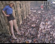 giantess skirt high_heels looking_down people buttman cathedral milan hands_on_hips elise