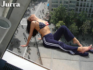 collage city barefoot brunette athletic jurra pedestrians leaning_back