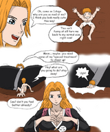 breasts drawing giantess crush bleach manga comic color anime breast_crush daigard123 shrunken_man orange_hair ichigo_kurosaki rangiku_matsumoto