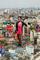 giantess collage city high_heels pink_dress