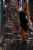 giantess collage city high_heels glasses legs streets vehicles black_dress