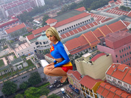 giantess collage city blonde supergirl streets vehicles heroine