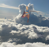 breasts giantess collage mega blonde skirt military wonderslug boots supergirl explosion jets cape top belt dc_comics bare_midriff
