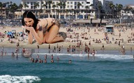 giantess vore black_hair swimsuit beach teeth water crlvr chew