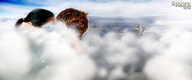 collage city black_hair brunette ponytail short_hair kissing lesbians clouds spawngts mega_gaintesses
