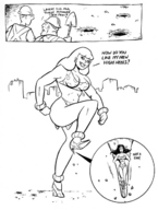 breasts drawing giantess crush feet city mega comic monochrome cleavage high_heels giganta wonder_woman leotard dialogue joe_gravel leopard_print dc_comics loincloth potholes