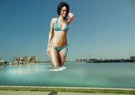 collage celebrity looking_at_viewer rihanna harbour speedboat
