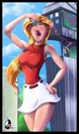 breasts drawing giantess vore city mega blonde color large_breasts long_hair clothed skirt buildings anime red_eyes red_hair mawshot cartoon open_mouth thighs disney belt imminent_vore phineas_and_ferb hand_on_hips bryan_lobdell bare_legs candace_flynn heinz_doofenshmirtz perry_the_platypus agent_p