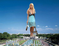 giantess collage blonde cleavage high_heels dress legs people sky paris sunny bag eiffel_tower