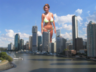 collage city mega blonde large_breasts swimsuit water clouds sky sunny
