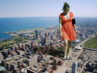 collage city mega cleavage ocean brunette dress legs looking_down sunny flip_flops