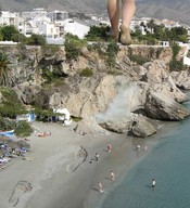 giantess collage beach foot_crush walking sand people