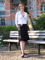 crush collage blonde skirt high_heels story shrunken_men outdoors trees looking_at_viewer bench white_top
