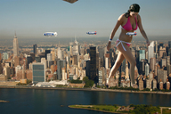 giantess collage city mega swimsuit walking looking_down river_side blimps