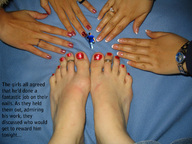 feet finger high_angle slave story shrunken_men hand painted_fingernails toe_ring painted_toes above_view
