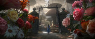 fantasy shrunken_woman steps giant_mushrooms giant_flowers gateway