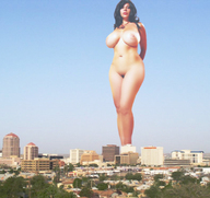 collage nude city mega black_hair huge_breasts sky