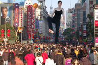 giantess crush collage city streets japanese_text raised_foot crowds