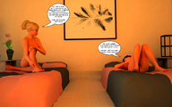 breasts blonde black_hair story lying_down sitting jessi_and_vicky bedroom beds tiny_mk digital_render